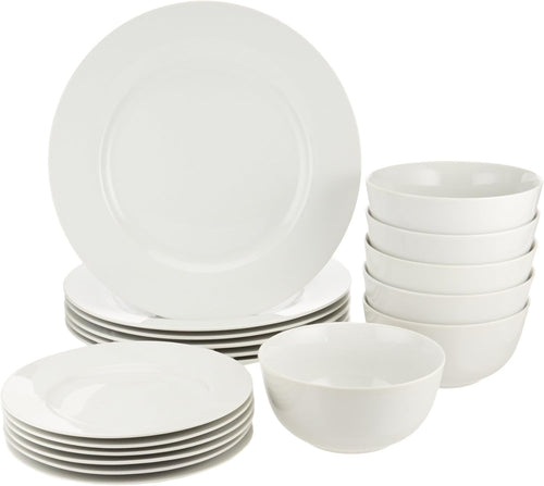18pc Porcelain Dinnerware Set White Plates Bowls Microwave Dishwasher