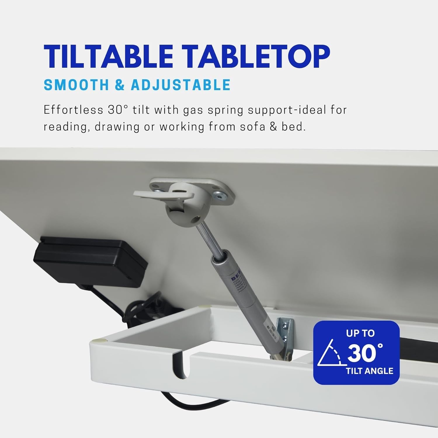 Electric Standing Desk on Wheels Height Adjust Overbed Laptop Table White