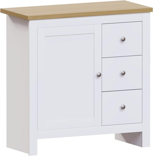 White Sideboard Cabinet with 3 Drawers Oak Top Storage Unit Hallway Slim