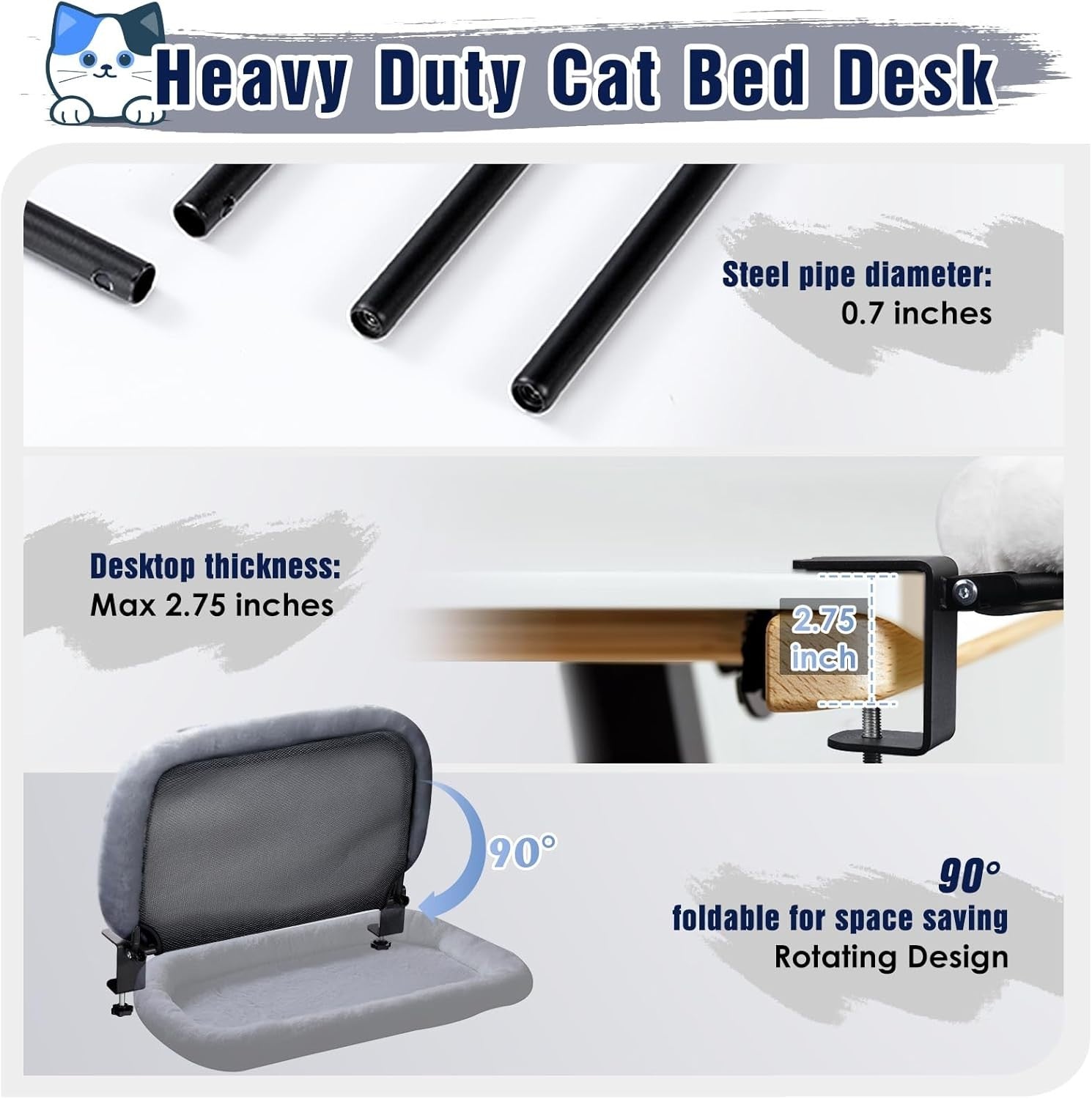 Foldable Desk Cat Bed Plush Cat Hammock Heavy Duty Cat Perch