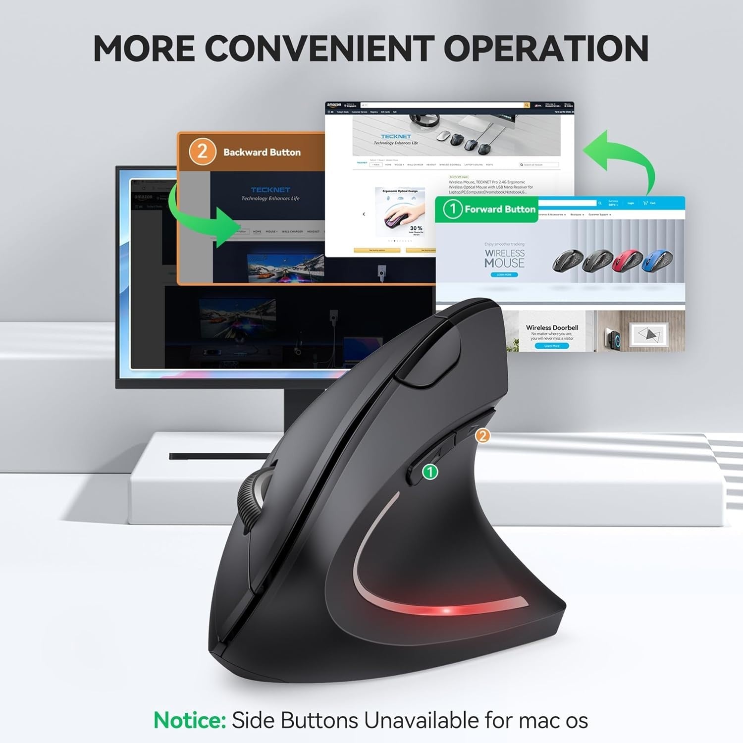 Vertical Ergonomic Wireless Mouse 4800 DPI Silent 6 Button