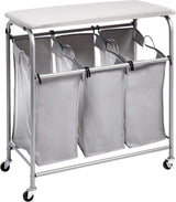 Laundry Sorter with Ironing Board 3 Bag Hamper Rolling Storage Unit