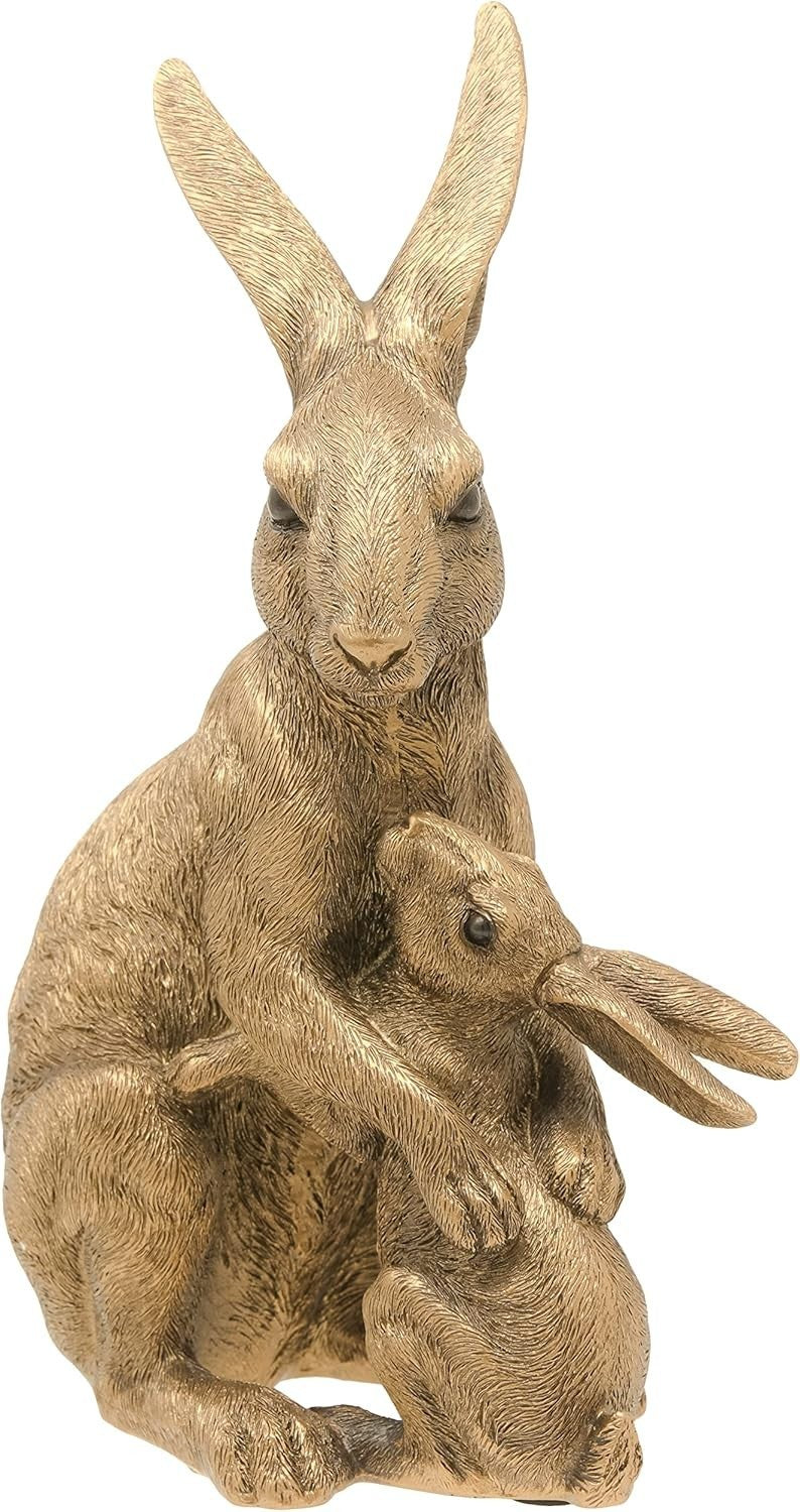 Mother & Baby Hare Figurine Bronze Resin Ornament 25cm Garden Home Decor Gift