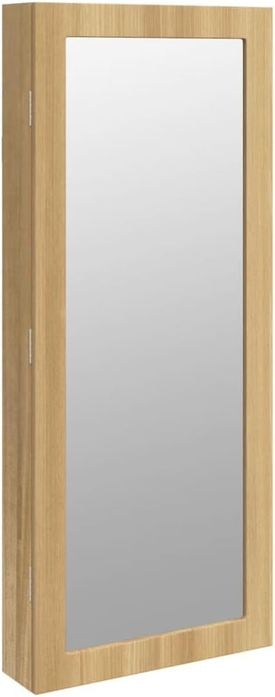 LED Wall Mounted Jewelry Cabinet Mirror Lockable Slim Storage Brown