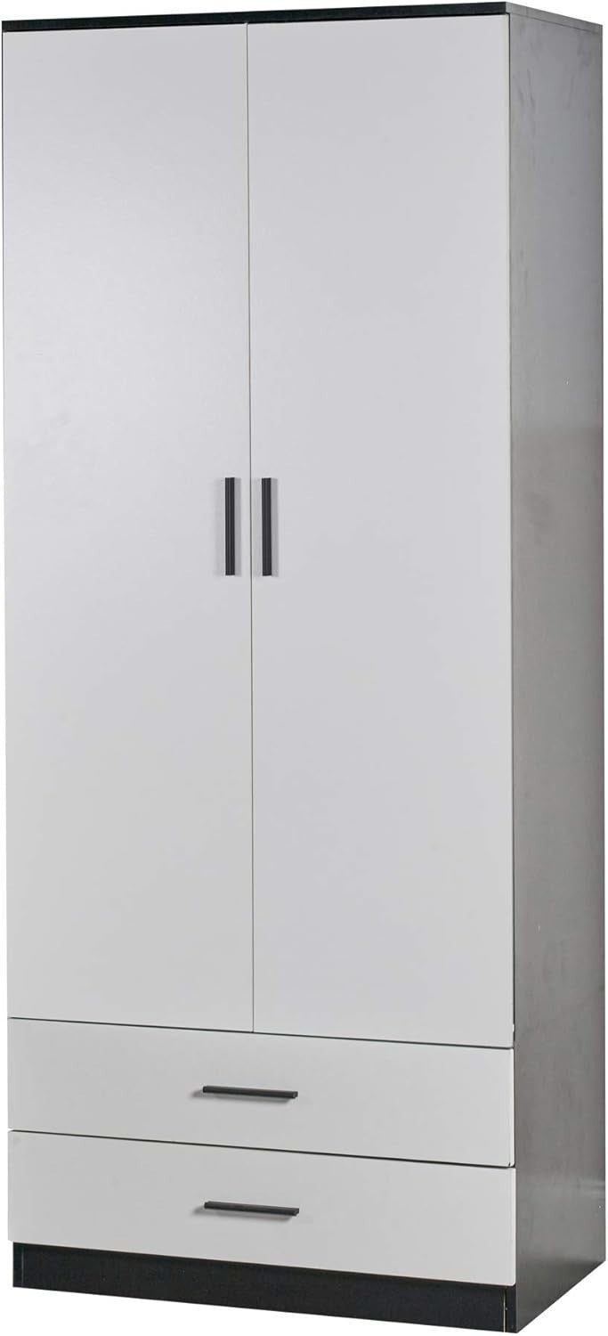 Modern White Black Wardrobe 2 Door 2 Drawer Rail Slim Bedroom Storage