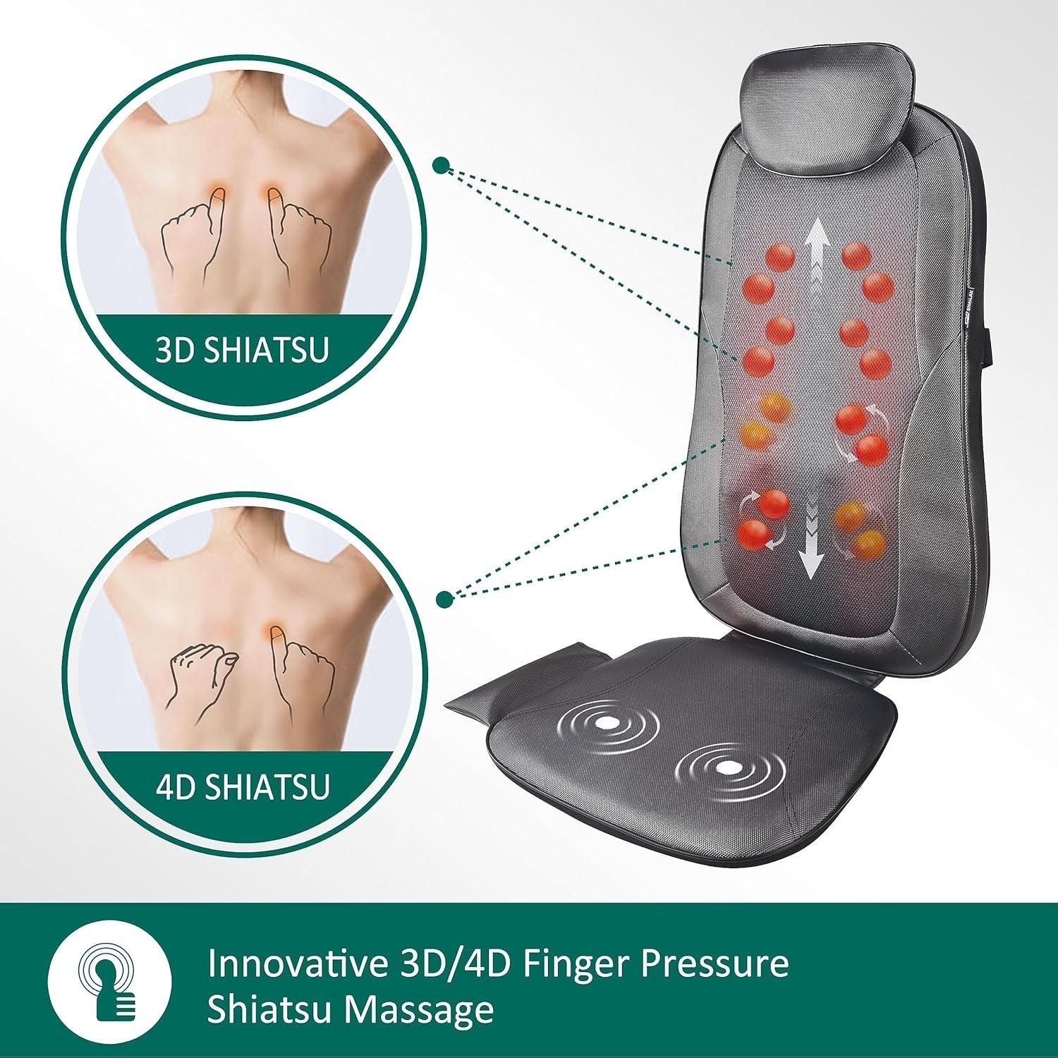 Deep Shiatsu Back & Neck Massage Chair Pad with Heat, Adjustable Kneading & Remo