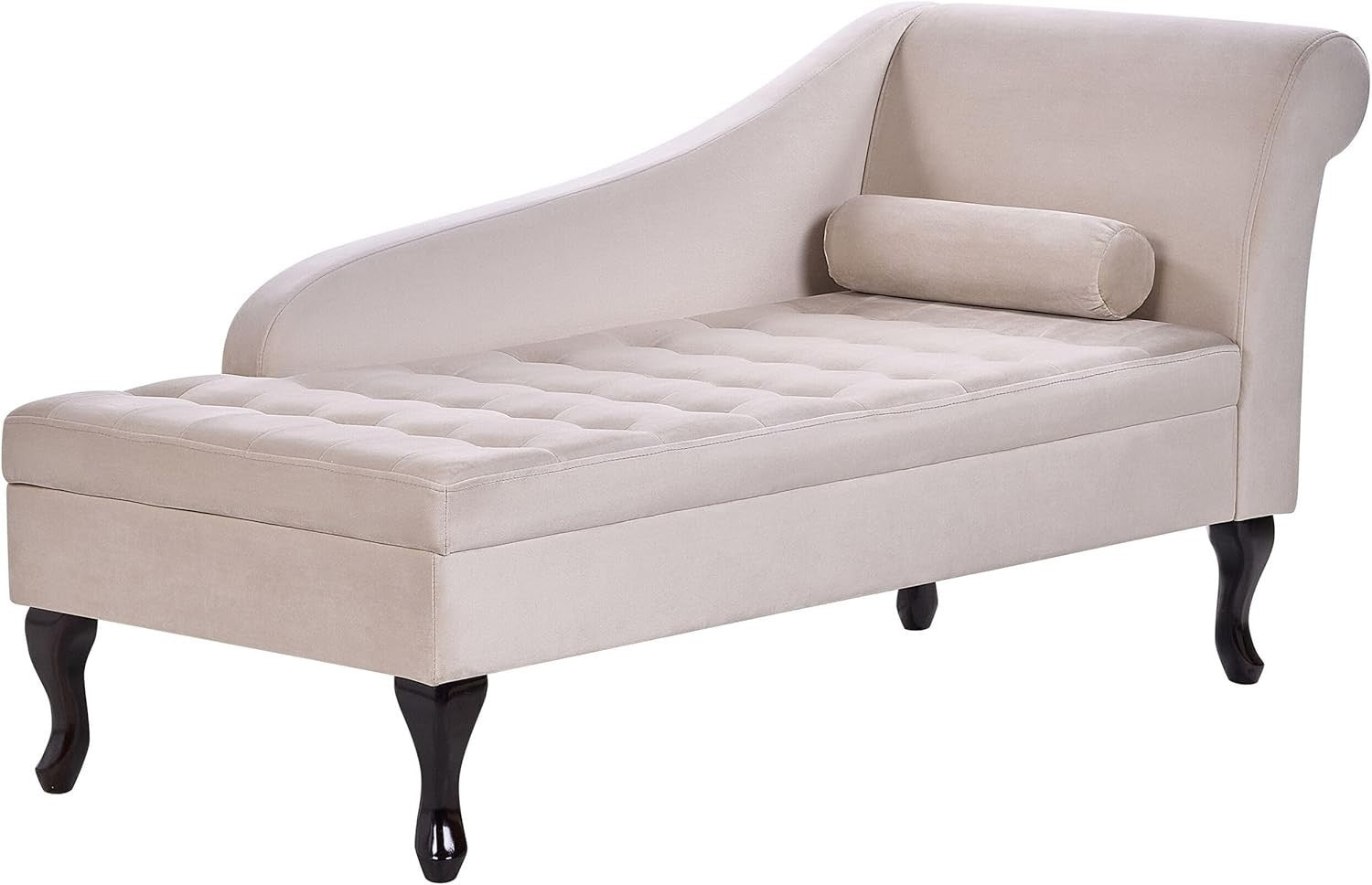 Right Hand Chaise Lounge w/ Storage Velvet Sofa Seat Beige Upholstery