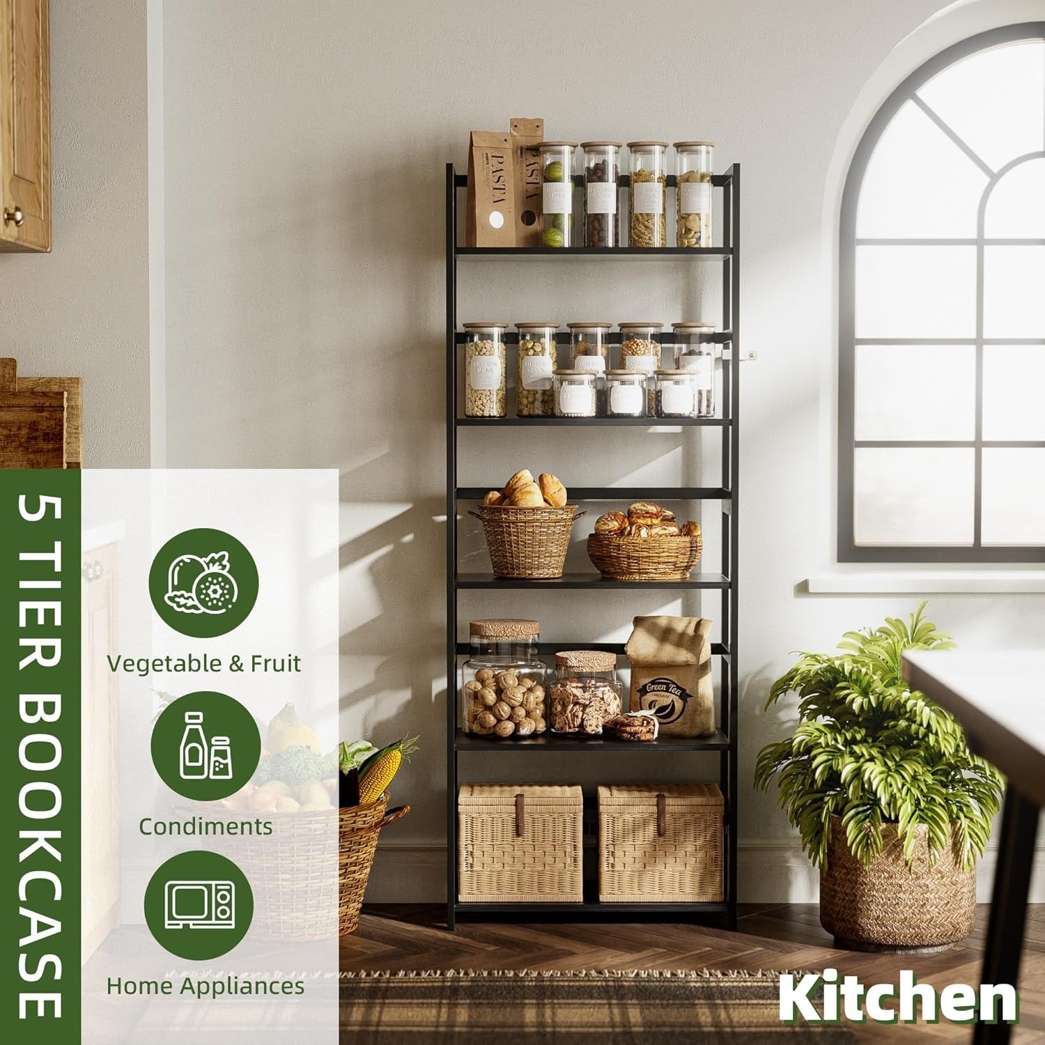 5-Tier Industrial Ladder Bookshelf, Tall Display Storage Unit for Home Office