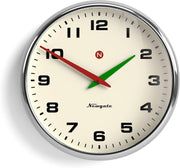 Large Retro Wall Clock Chrome 40cm Silent Sweep Convex Glass Metal