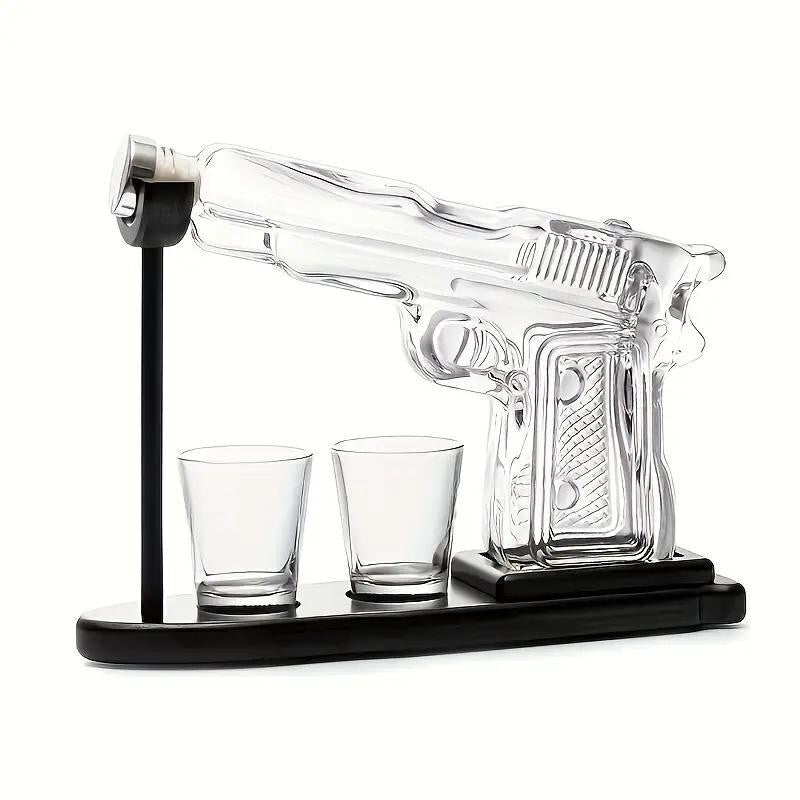 Gun Whiskey Decanter Set with Glasses & Stand – Unique Bar Gift Set