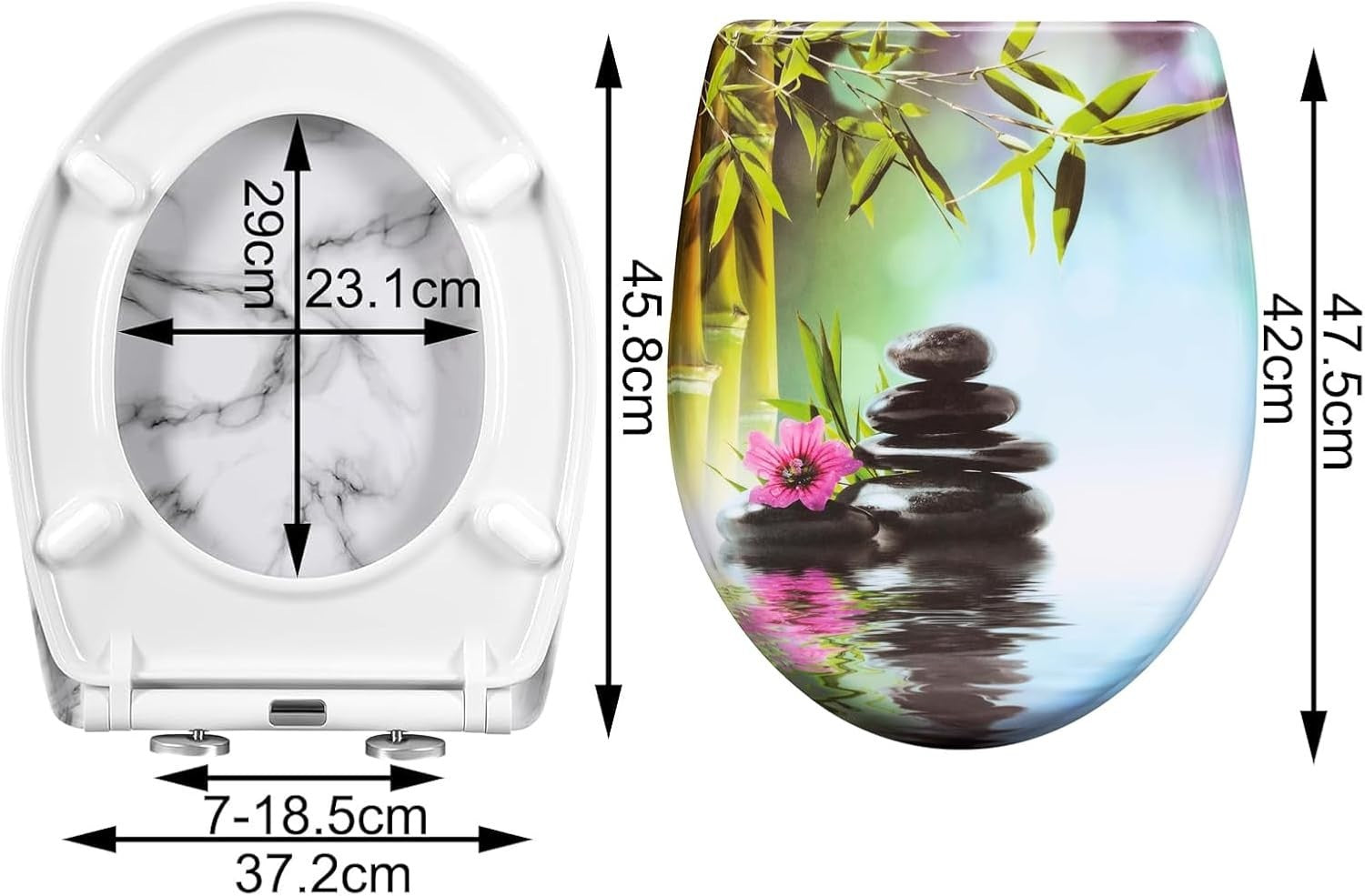 O-Shaped Toilet Seat Soft Close Decorative Motif Top Bottom Mount 175kg