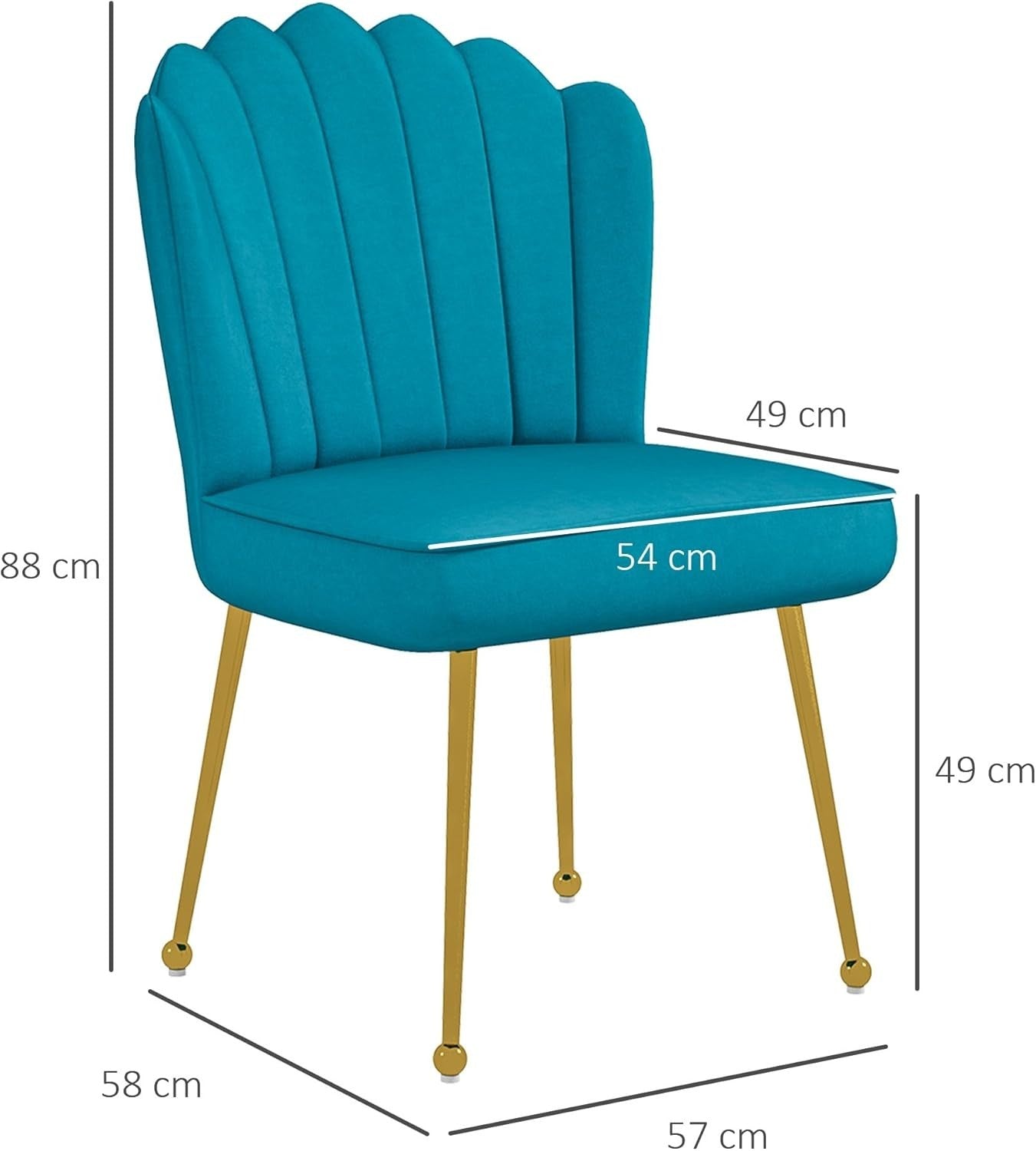 Set of 2 Blue Shell Velvet Accent Chairs Gold Metal Legs Modern Vanity Seats