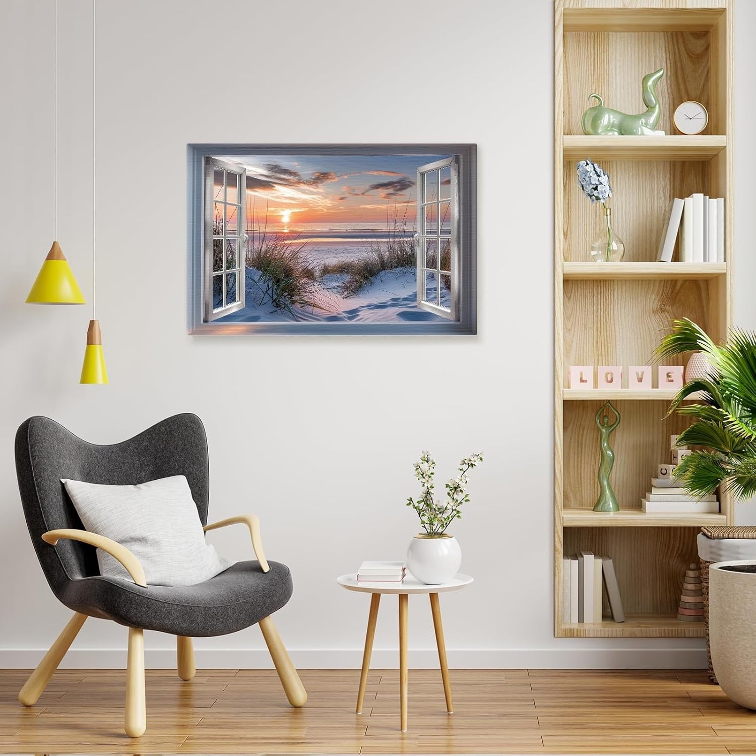 Beach Window Canvas Wall Art Sunset Seascape Print Living Room Decor