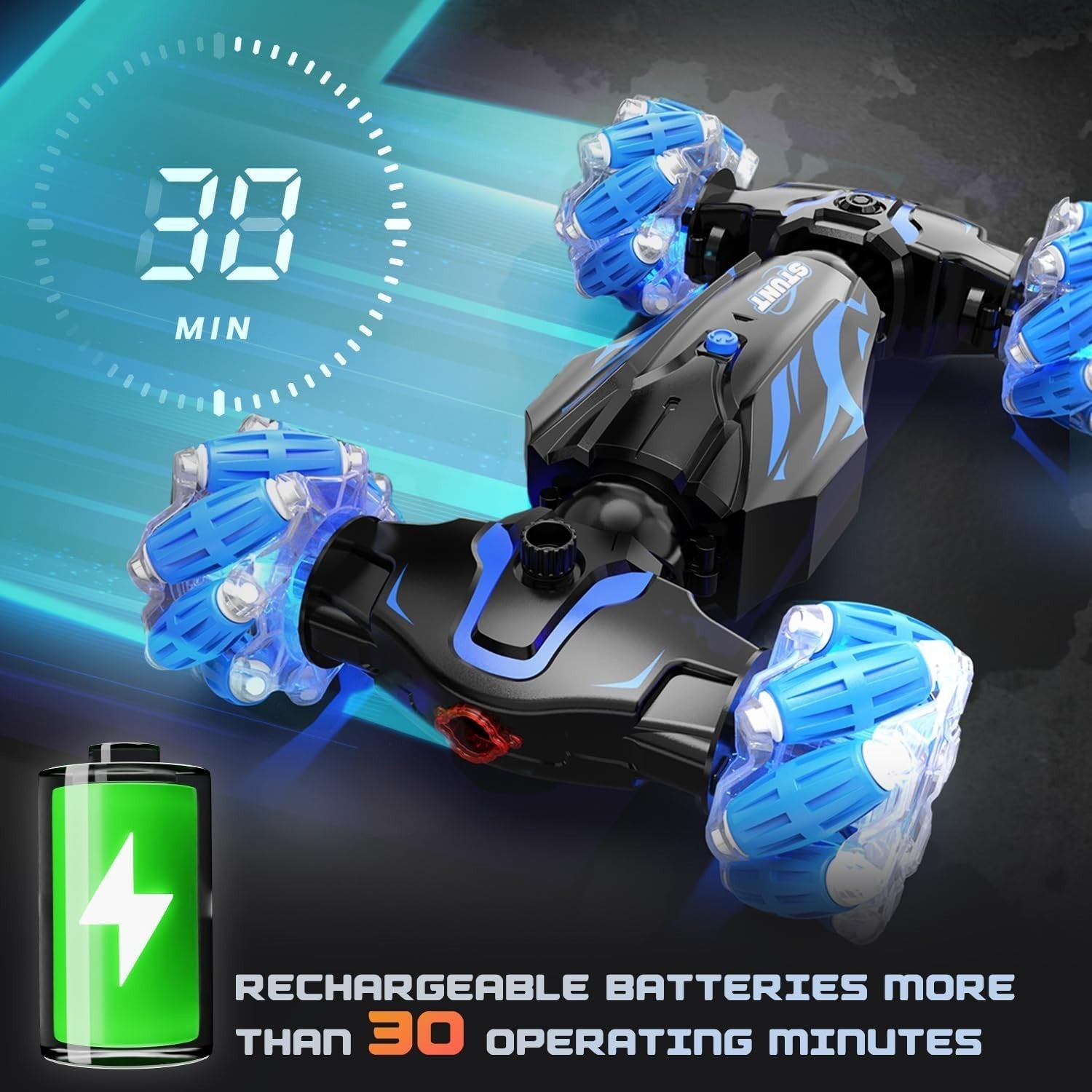 Gesture RC Stunt Car 4WD 360° Spin LED Lights Smoke Sound Rechargeable Toy