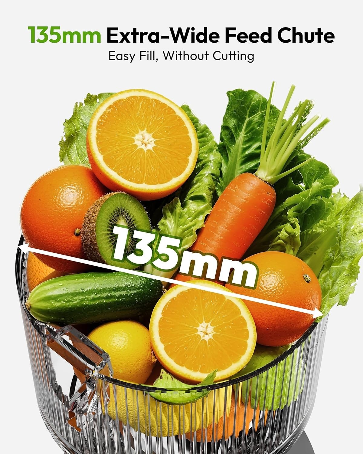 Cold Press Juicer 135mm Wide Feed Opening 1.8L Slow Masticating