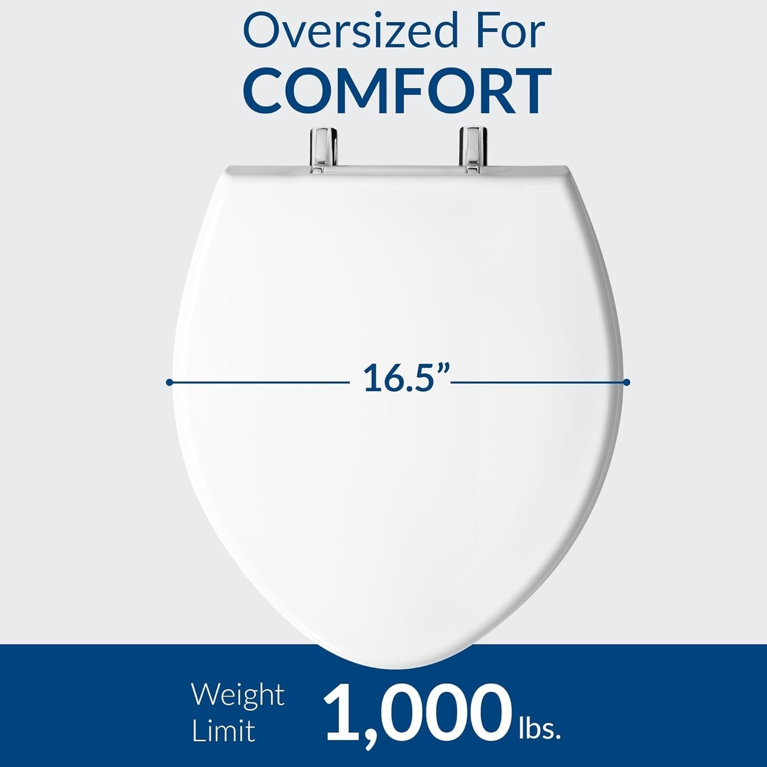 Paramount Elongated Toilet Seat White Chrome Hinges Heavy Duty Plastic