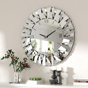 80cm Bevelled Mirror Wall Clock Silent Roman Luxury Glass Decor Round