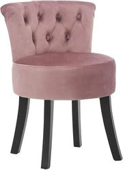 Pink High-Back Vanity Chair – Soft Linen Makeup Stool with Wooden Legs
