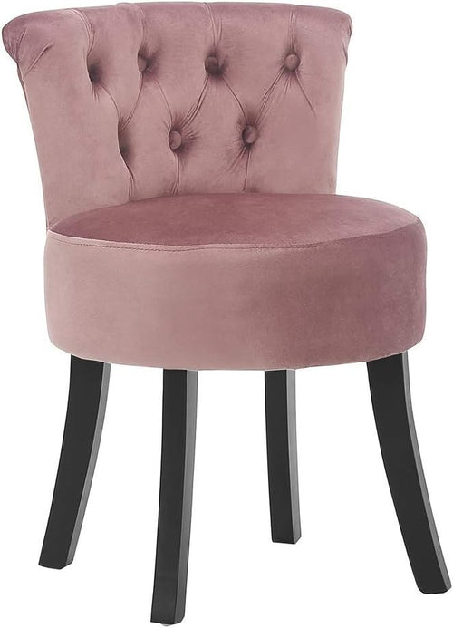 Pink High-Back Vanity Chair – Soft Linen Makeup Stool with Wooden Legs