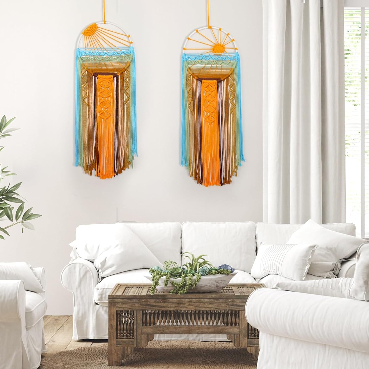 2PCS Sunset Macrame Wall Hanging Boho Tapestry 29.5x9.9in