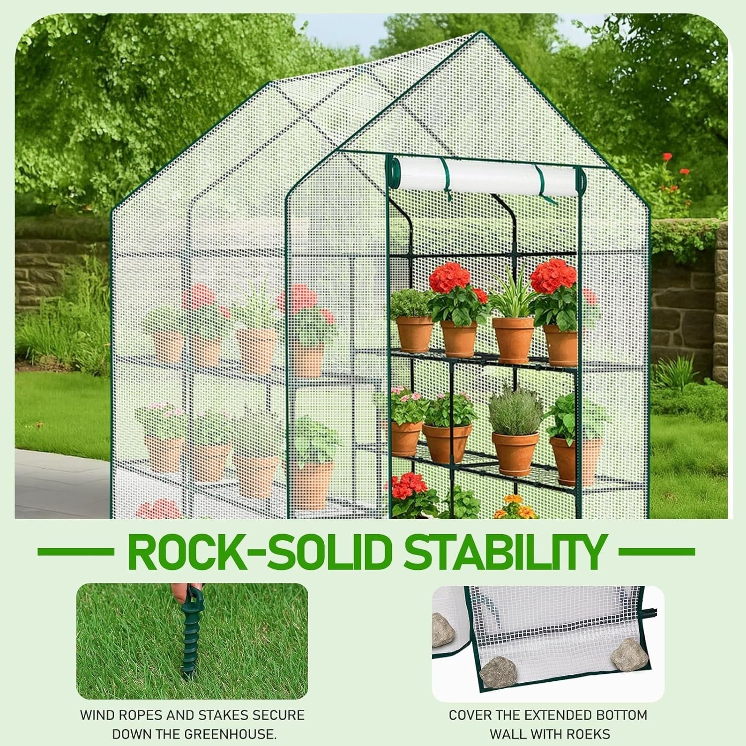 Walk-In Greenhouse 3 Tier 8 Shelf White PE Cover Steel Frame Garden Plant Tent