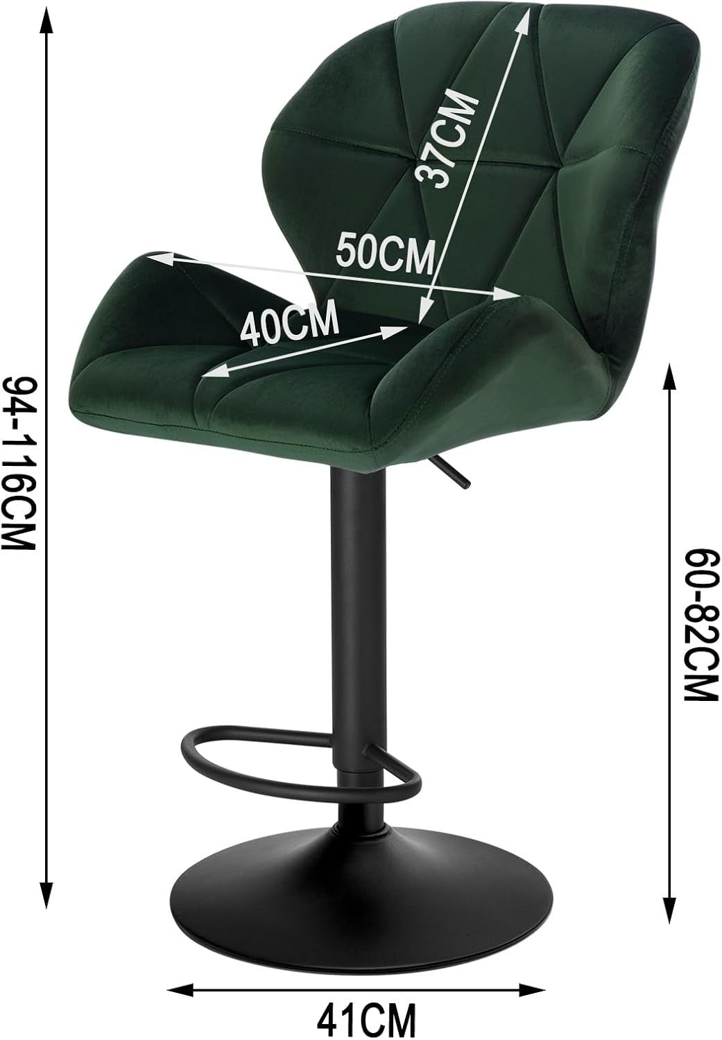 Dark Green Velvet Adjustable Swivel Bar Stool with Back Kitchen Island