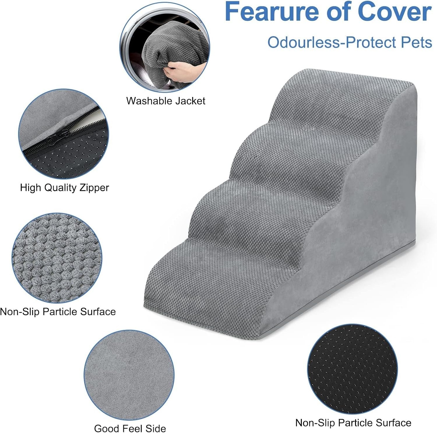 4 Step Dog Stairs Non Slip Foam Pet Ramp for Bed Sofa