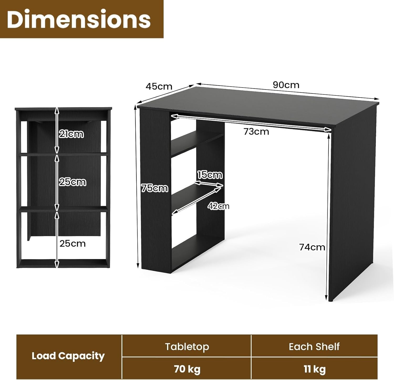 Compact Computer Desk with Bookshelf Small Space Home Office Laptop Table Black