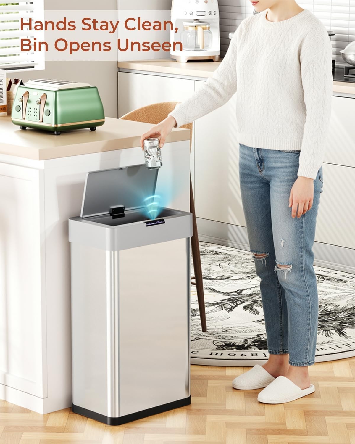 50L Sensor Kitchen Bin Touchless Automatic Soft Close Silver
