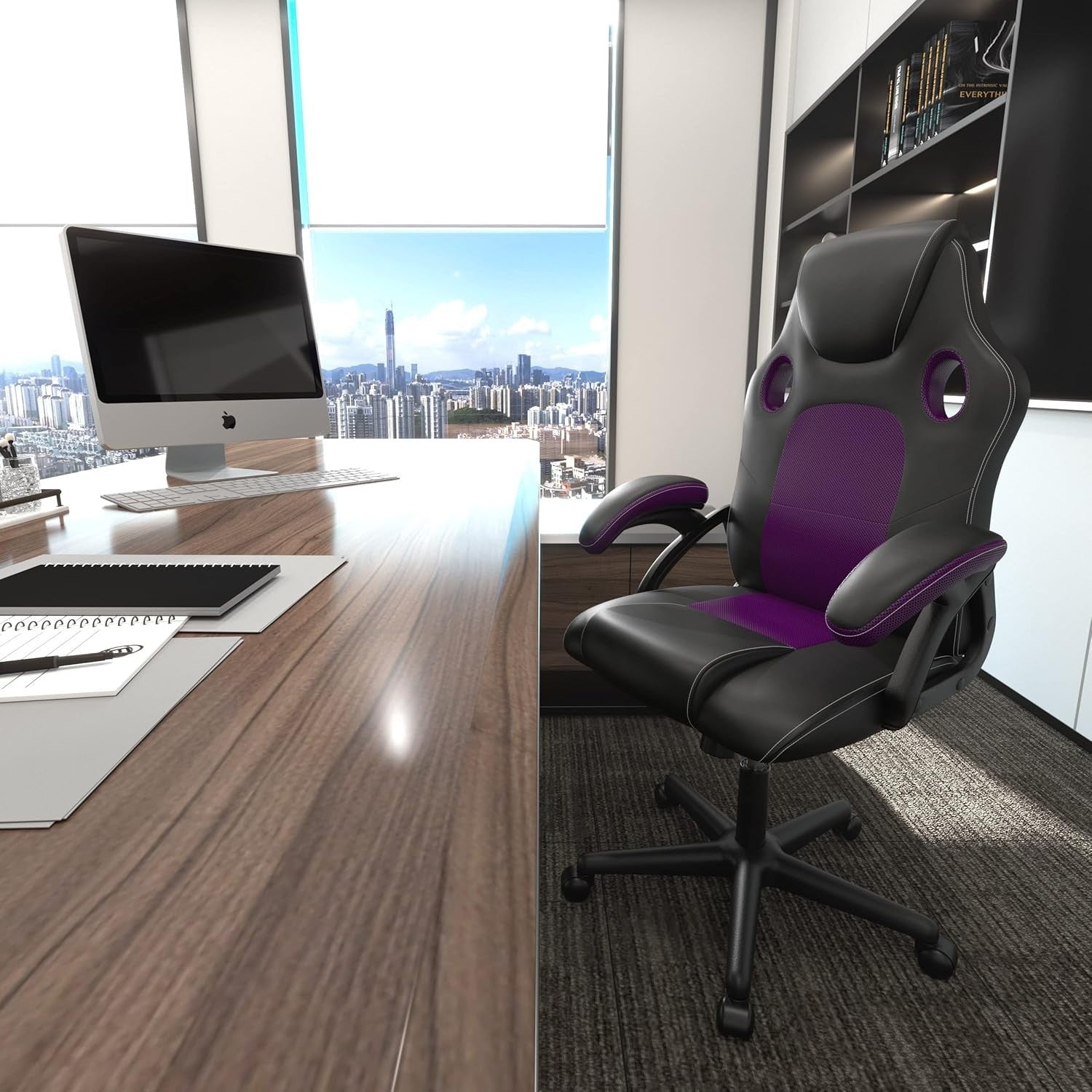 Ergonomic Recliner Office Chair Faux Leather Lumbar Support Desk Seat Purple