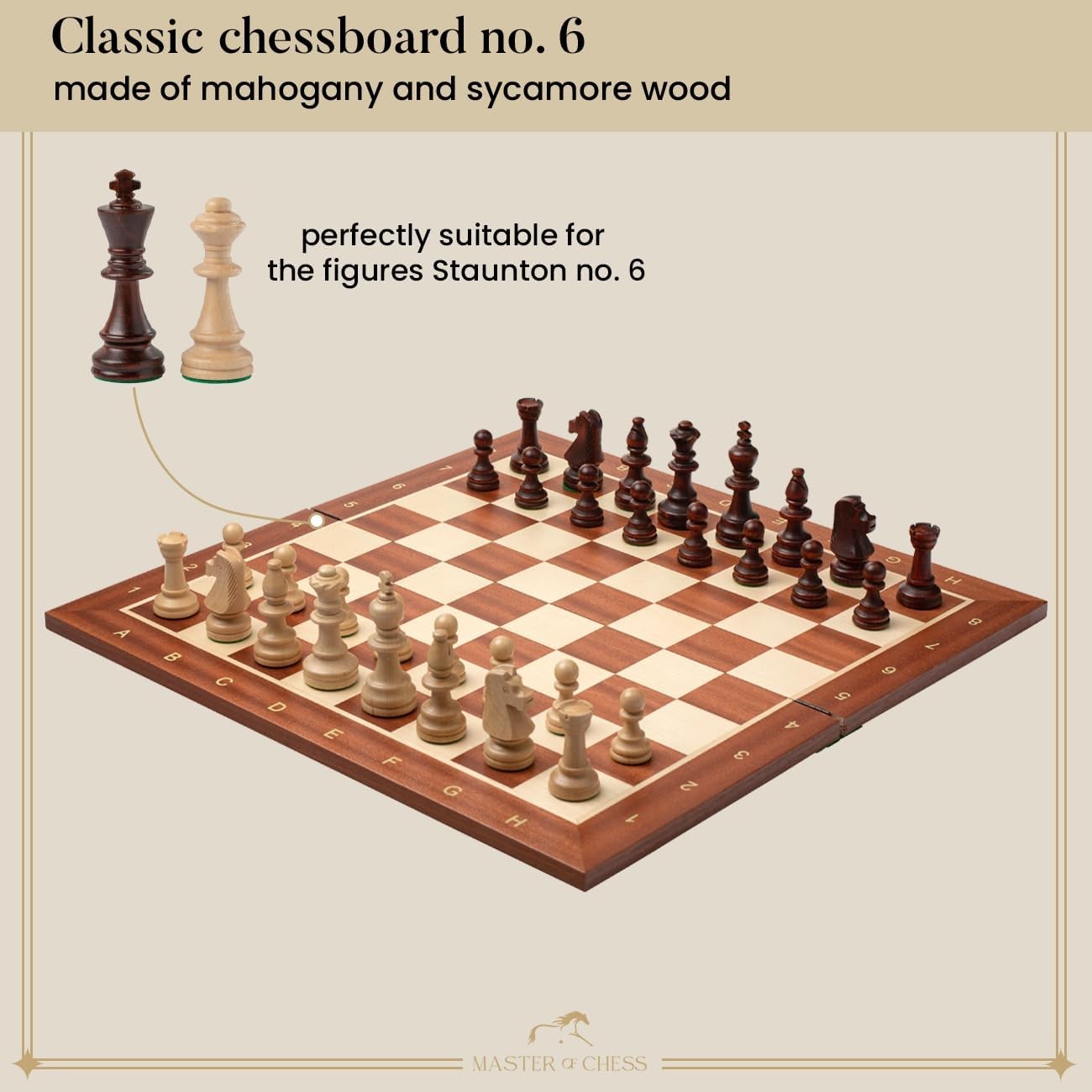 54cm Luxury Folding Wooden Chess Board – Handmade Mahogany Inlaid Board