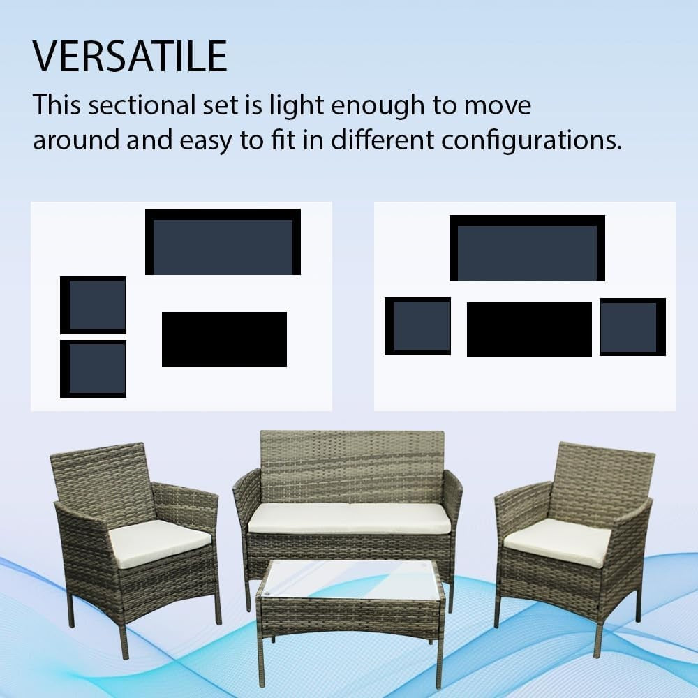 Outdoor Rattan Garden Sofa Set 4-Seater with Mixed Grey + Beige Cushions