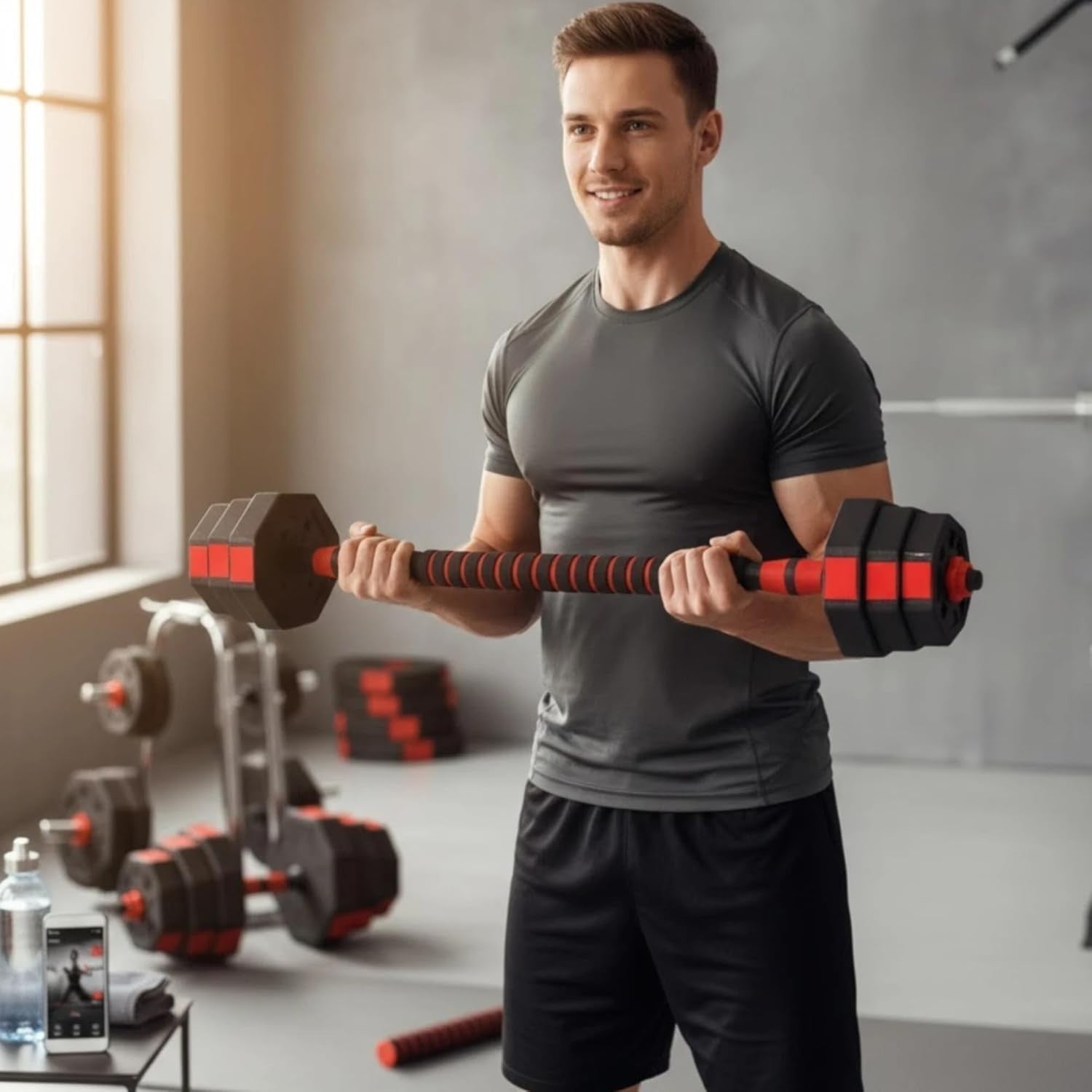 50kg Adjustable Dumbbell Barbell Set Anti Roll Octagonal Home Gym Weights