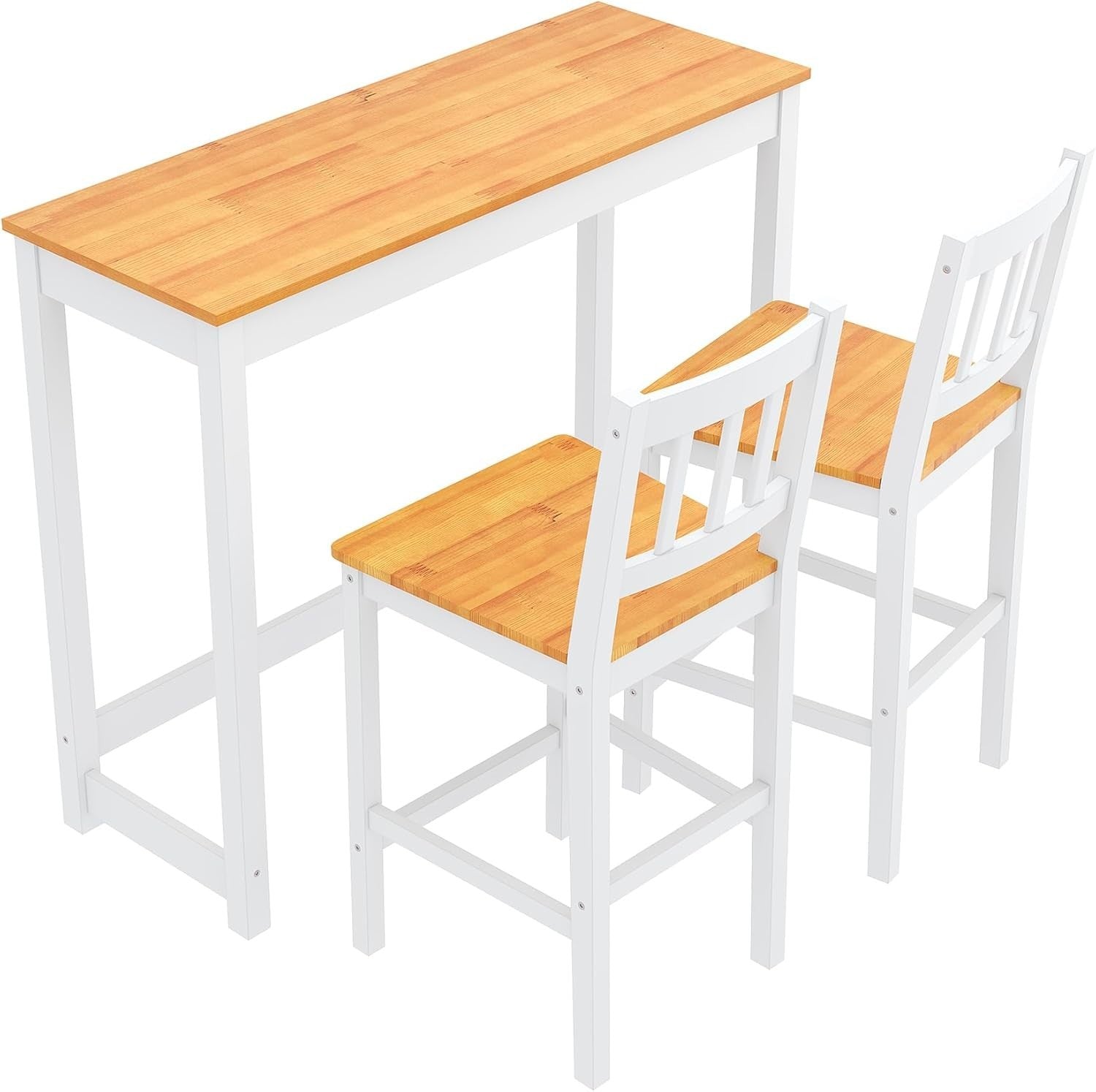 3-Piece Solid Wood Bar Table and 2 Chairs Set, Compact Dining – Honey White