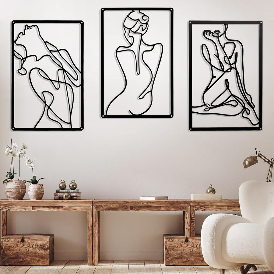 Set of 3 Abstract Woman Metal Wall Art 35x25cm Waterproof