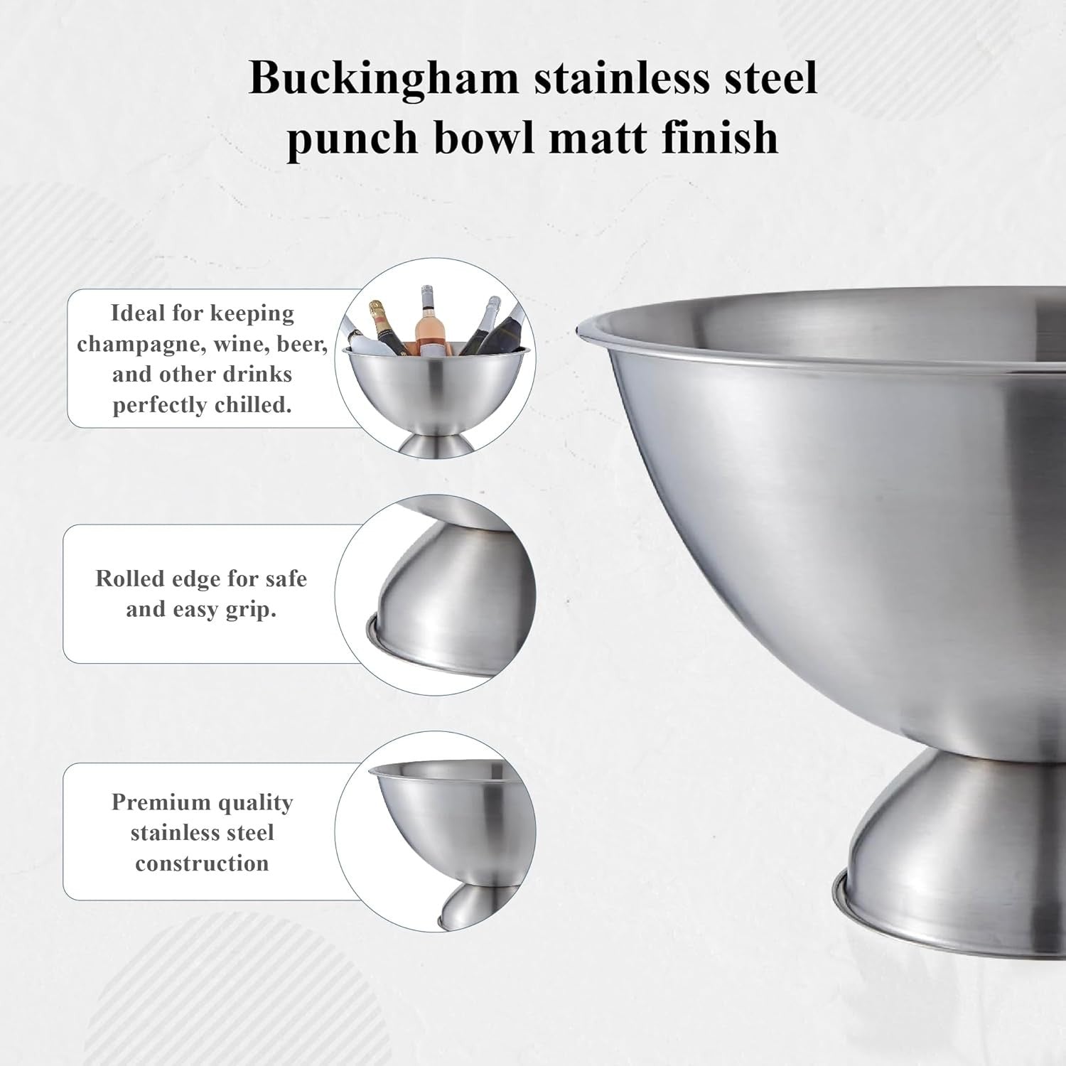 Large Champagne Ice Bucket Punch Bowl Stainless Steel Drinks Cooler 17.5L