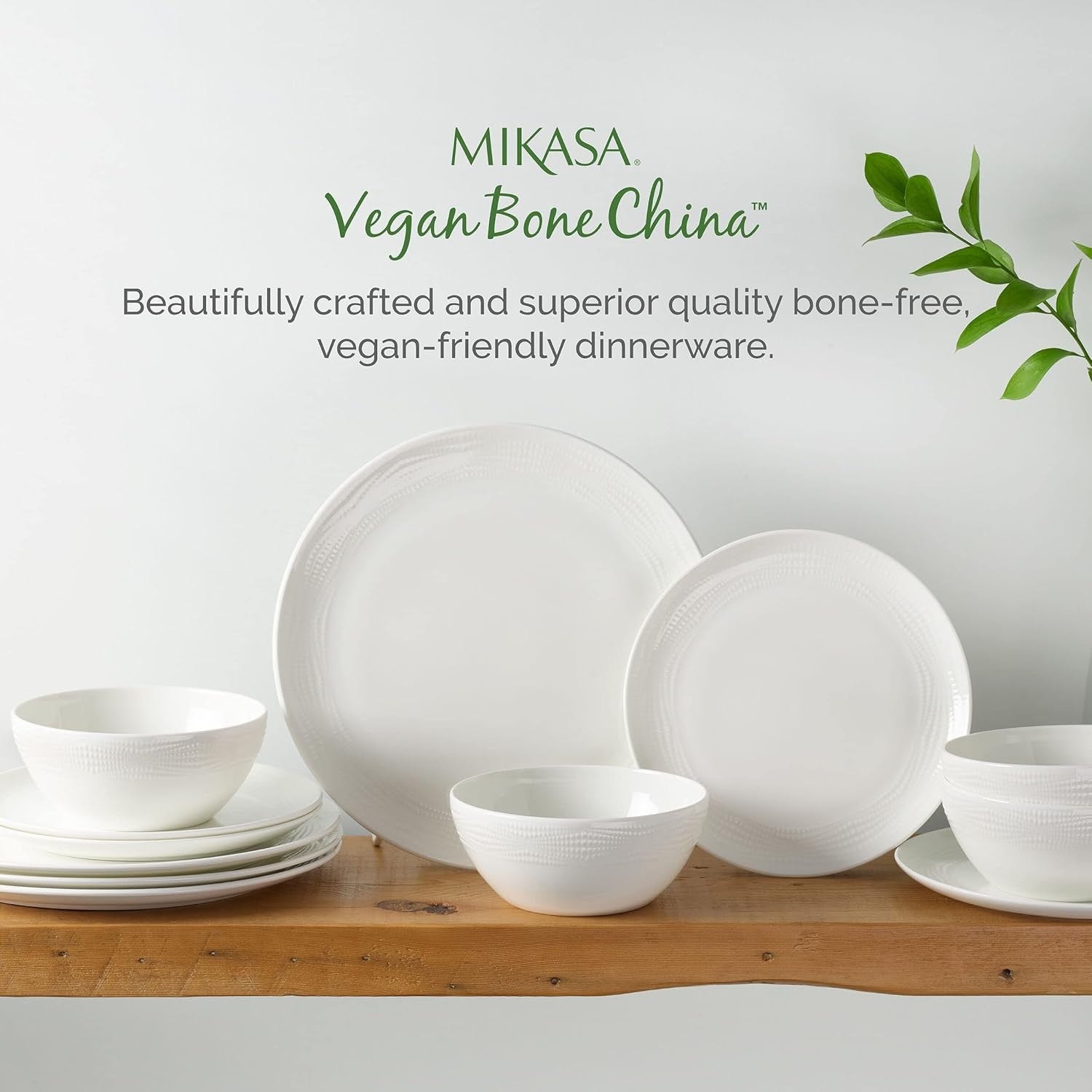 12 Piece Vegan Bone China Dinner Set Chip Resistant Plates Bowls White