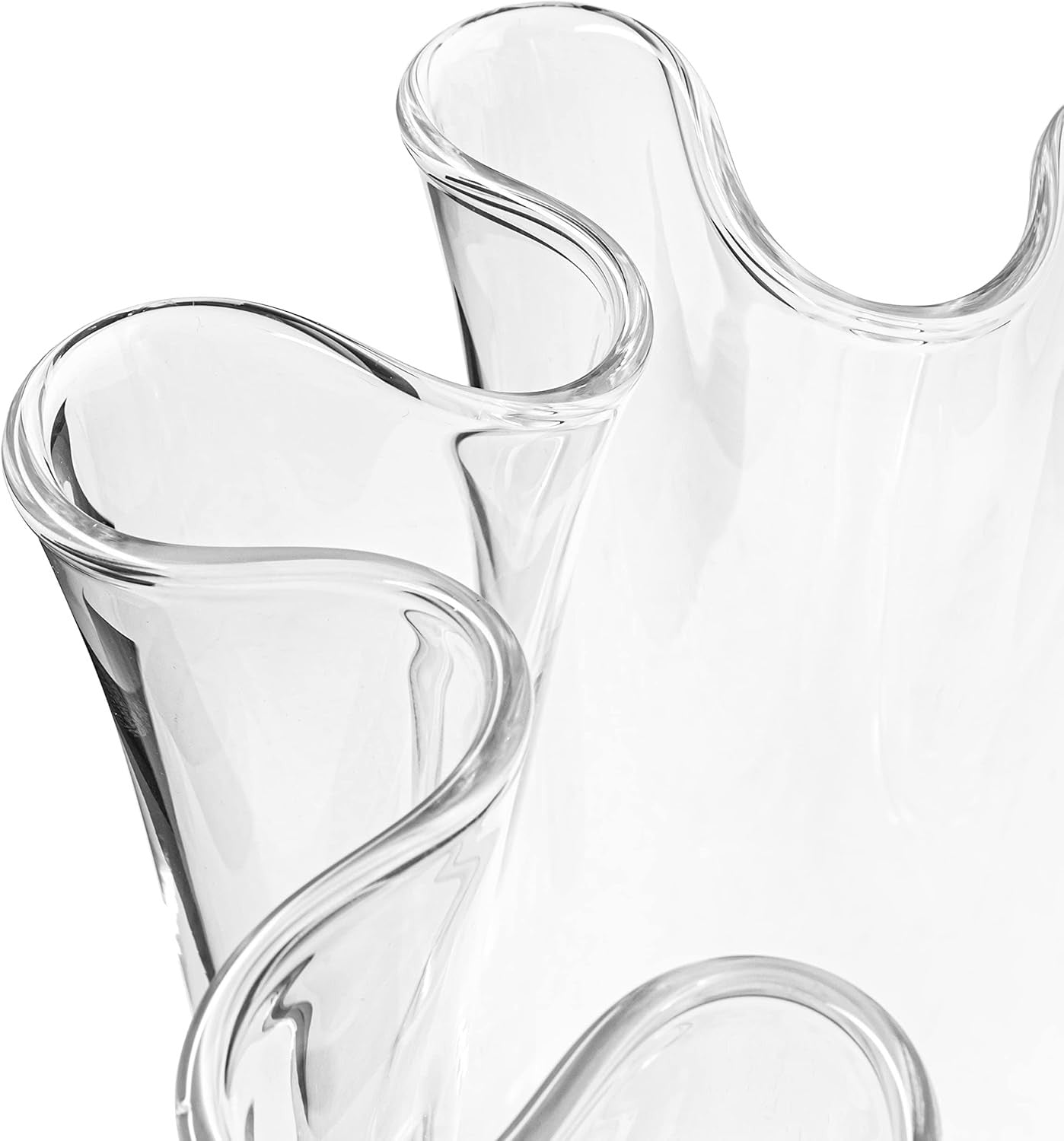 Glass Flower Vase 23cm Wavy Top Mouth Blown Heavy Crystal Centrepiece
