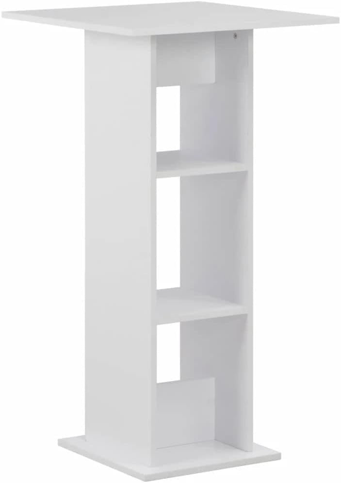 White Bar Table with Storage Shelves, Modern Tall Dining Table Concrete Top