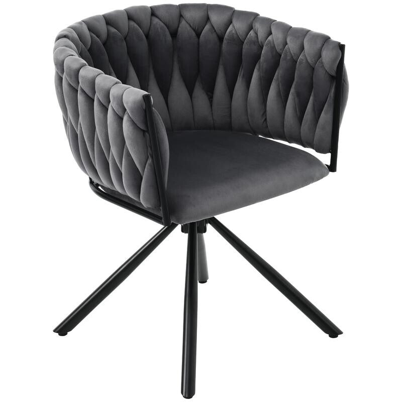 Set of 6 Grey Swivel Velvet Dining Chairs – Modern, Comfy, Curved Back (V)