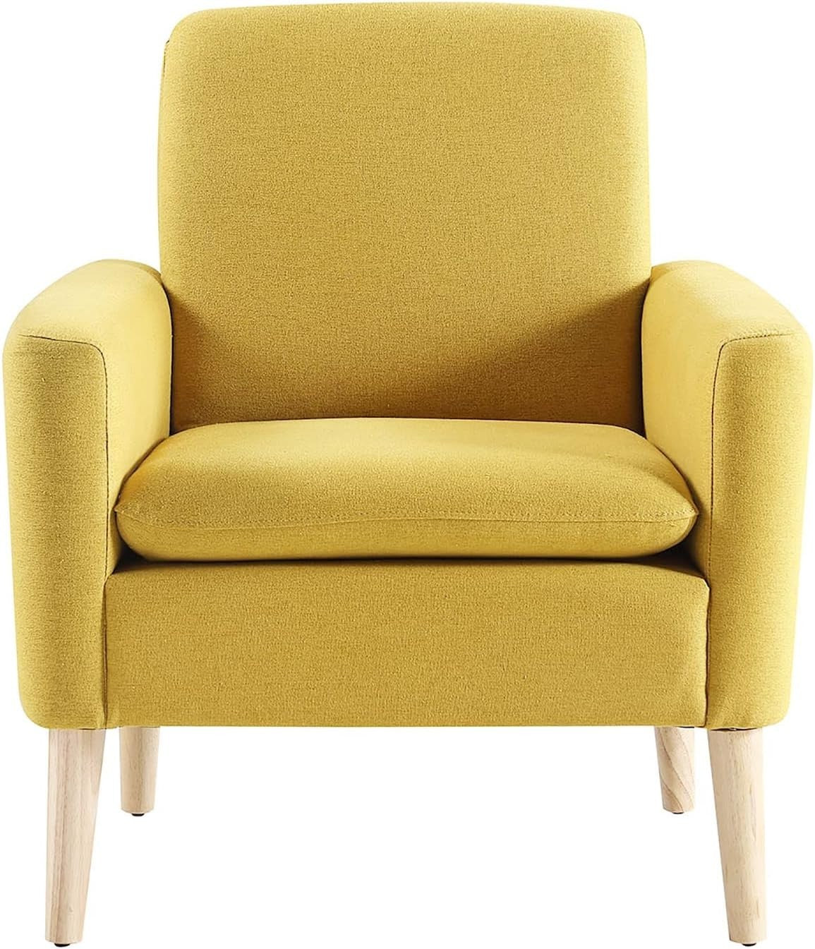 Yellow Lounge Armchair Upholstered with Wood Legs for Living Room Bedroom