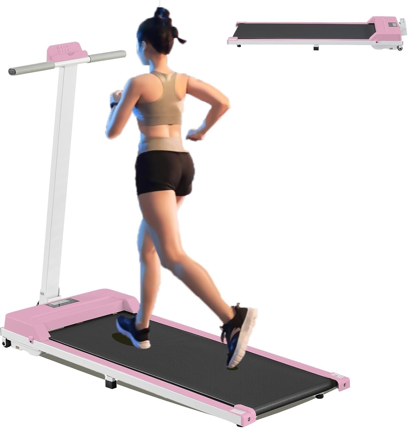 3-in-1 Walking Pad Treadmill 2.5HP Foldable Under Desk Quiet Shock-Absorb Pink