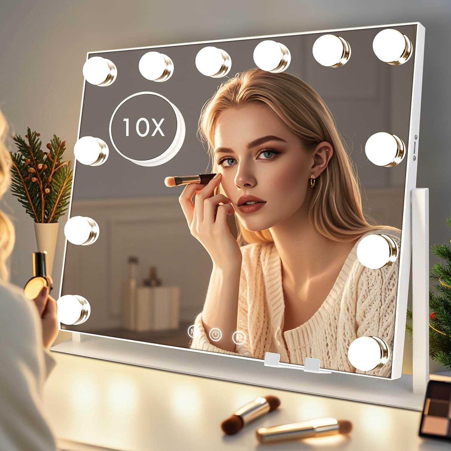 LED Makeup Mirror 50x40cm with 3 Light Modes, 10X Magnifier, Touch Control