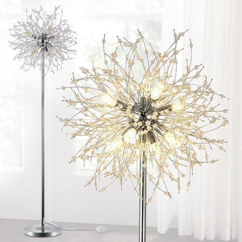 Modern Crystal Firework Floor Lamp Chrome 8 Light Tall Standing Light