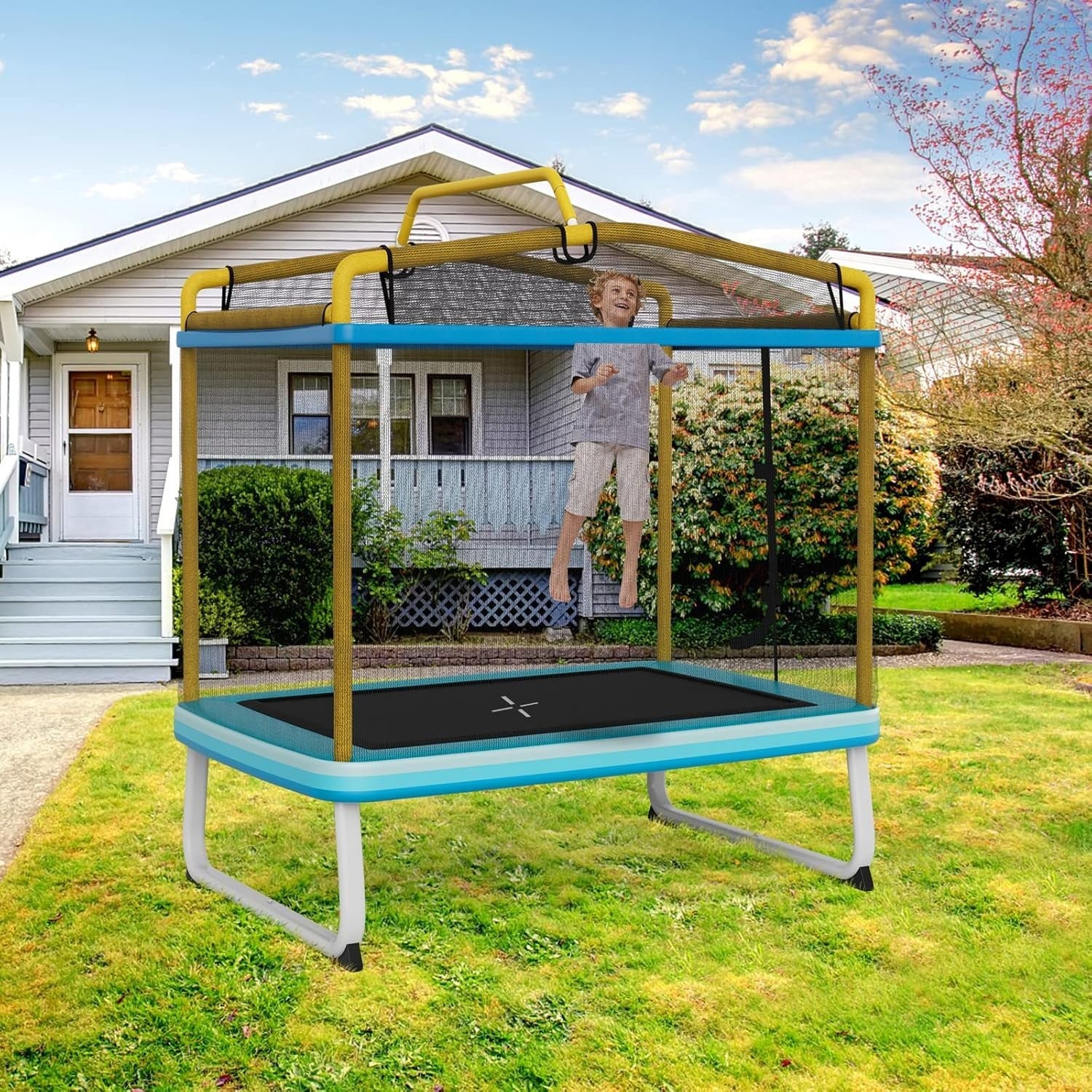 6FT Kids Trampoline 3 in 1 with Swing Bar Safety Net Indoor Outdoor