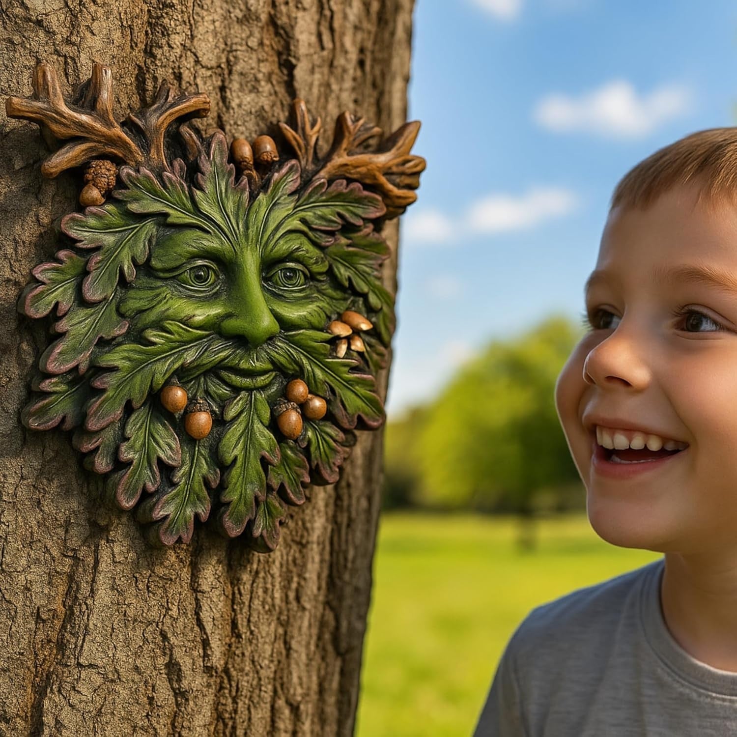 Green Man Wall Plaque Garden Ornament Resin Celtic Tree Spirit Face 15cm Decor