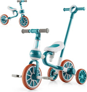 4 in 1 Kids Trike Balance Bike Push Tricycle Adjustable Handle Green