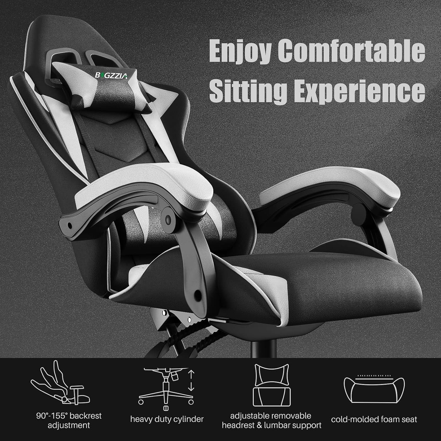 Ergonomic Gaming Chair PU Leather w/ Lumbar Headrest