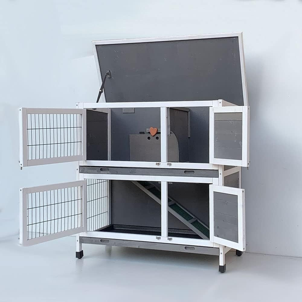Double Decker Rabbit Hutch Outdoor Indoor Wooden Guinea Pig Cage on Legs