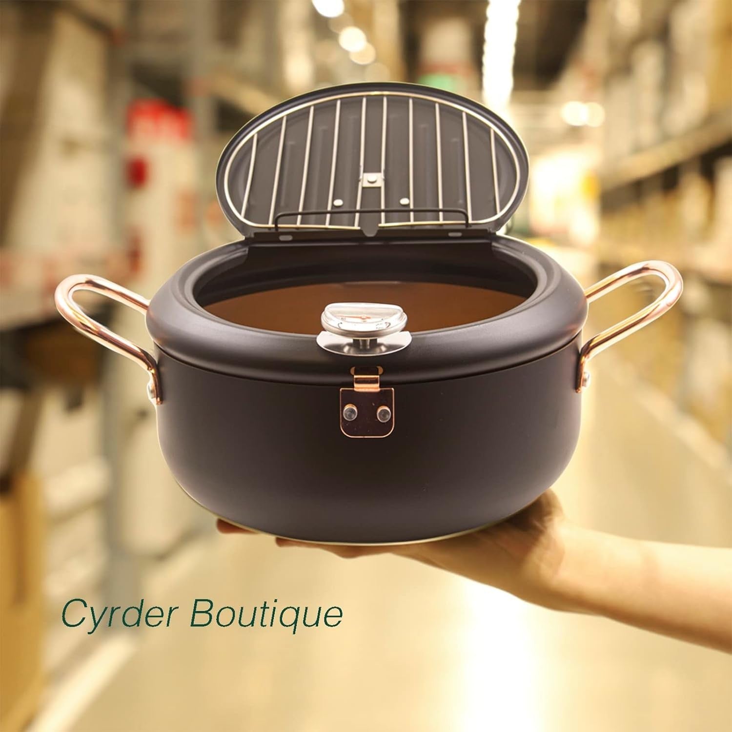 Japanese Tempura Deep Fryer Pot 9.5in Nonstick With Thermometer